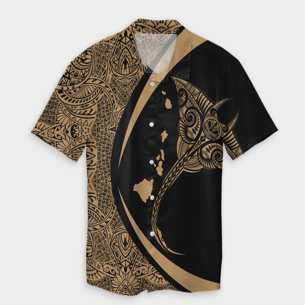 Hawaiian Map Manta Ray Polynesian Hawaiian Shirt - Gold - AH