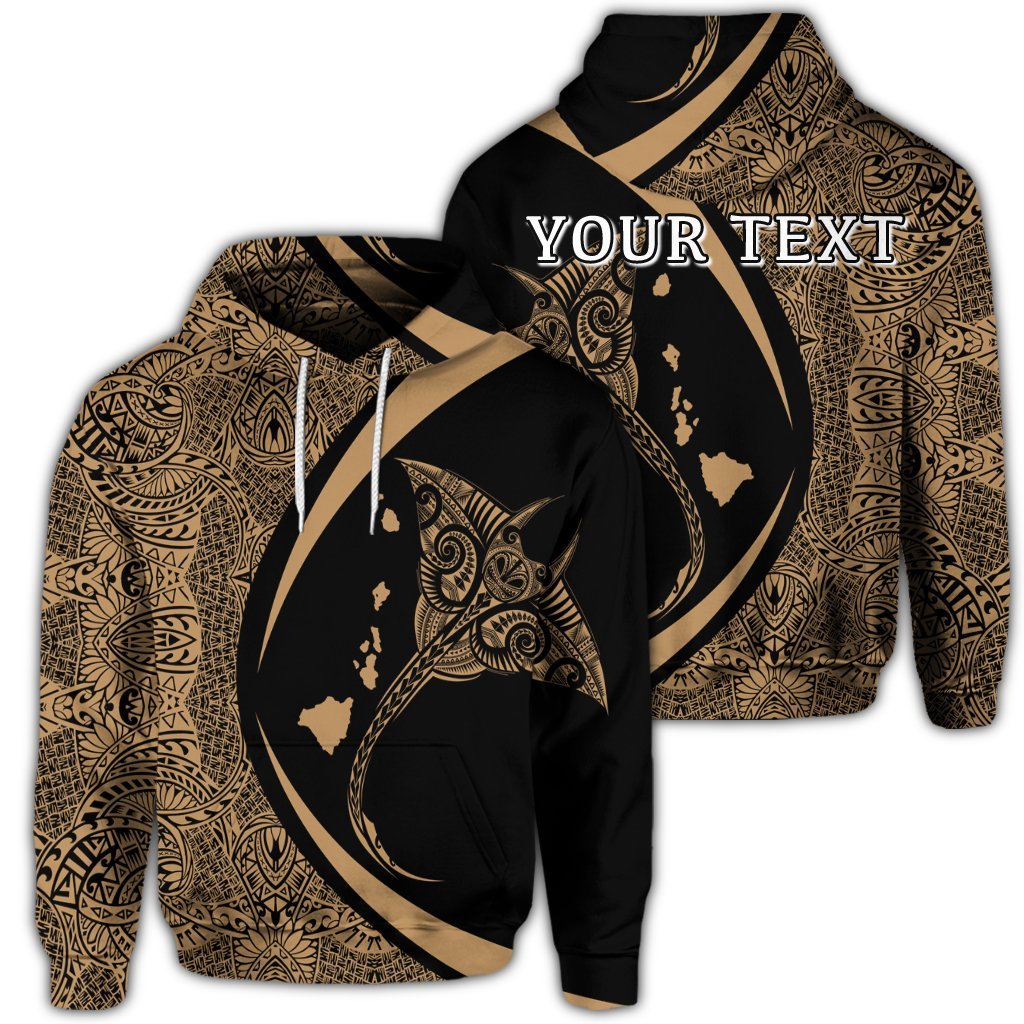 Personalised Hawaiian Map Manta Ray Polynesian Hoodie Gold AH