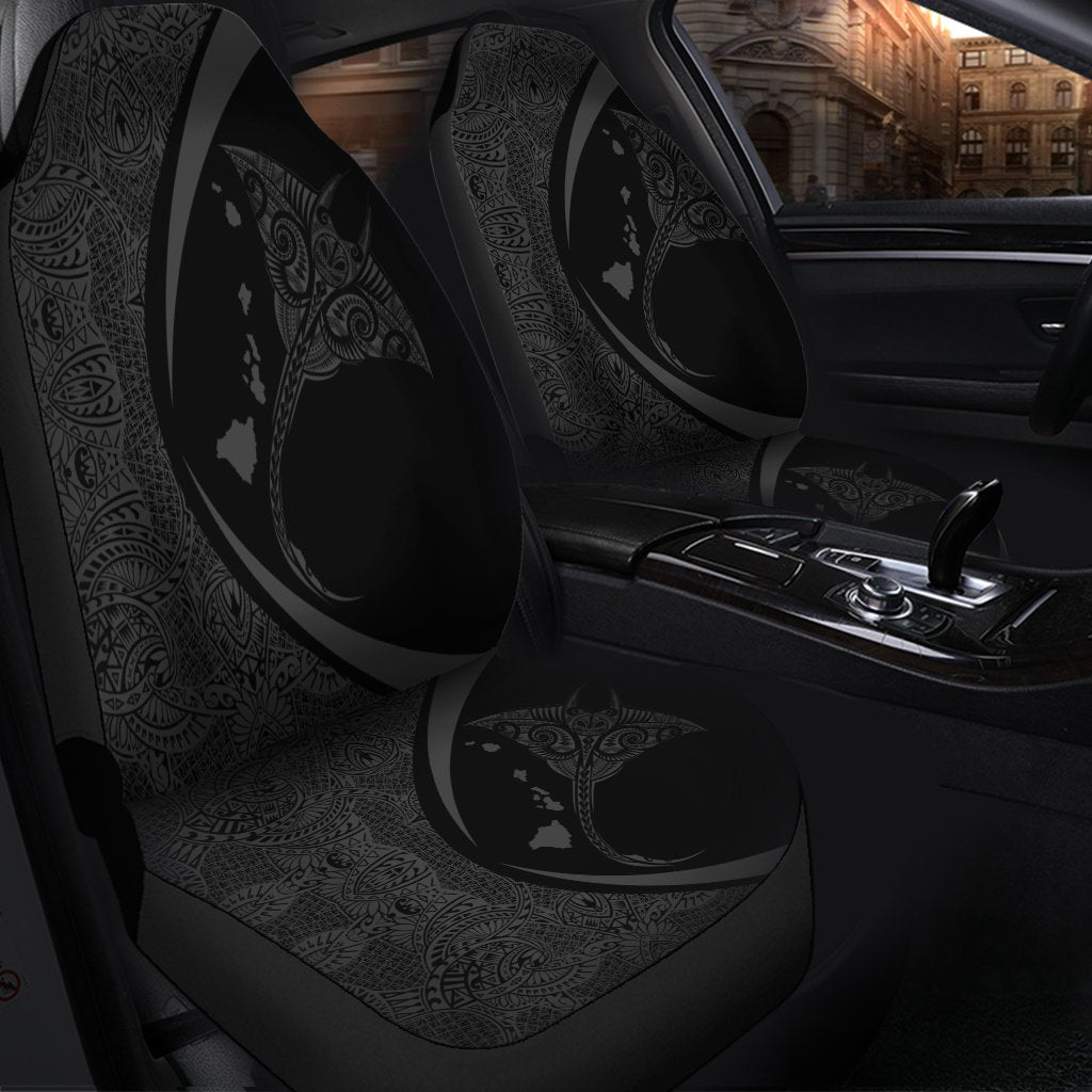Hawaiian Map Manta Ray Polynesian Car Seat Covers Gray Circle Style AH