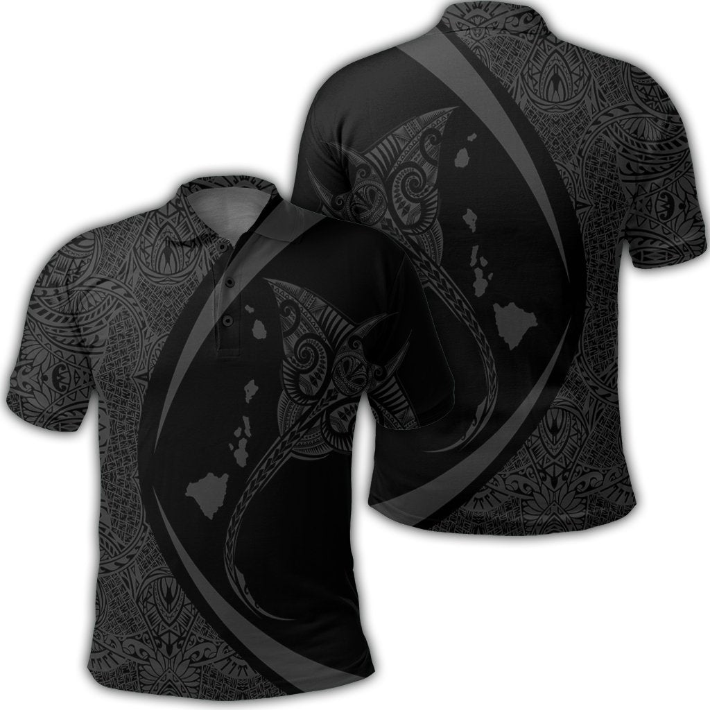 Hawaiian Map Manta Ray Polynesian Polo Shirt - Gray - Circle Style - AH