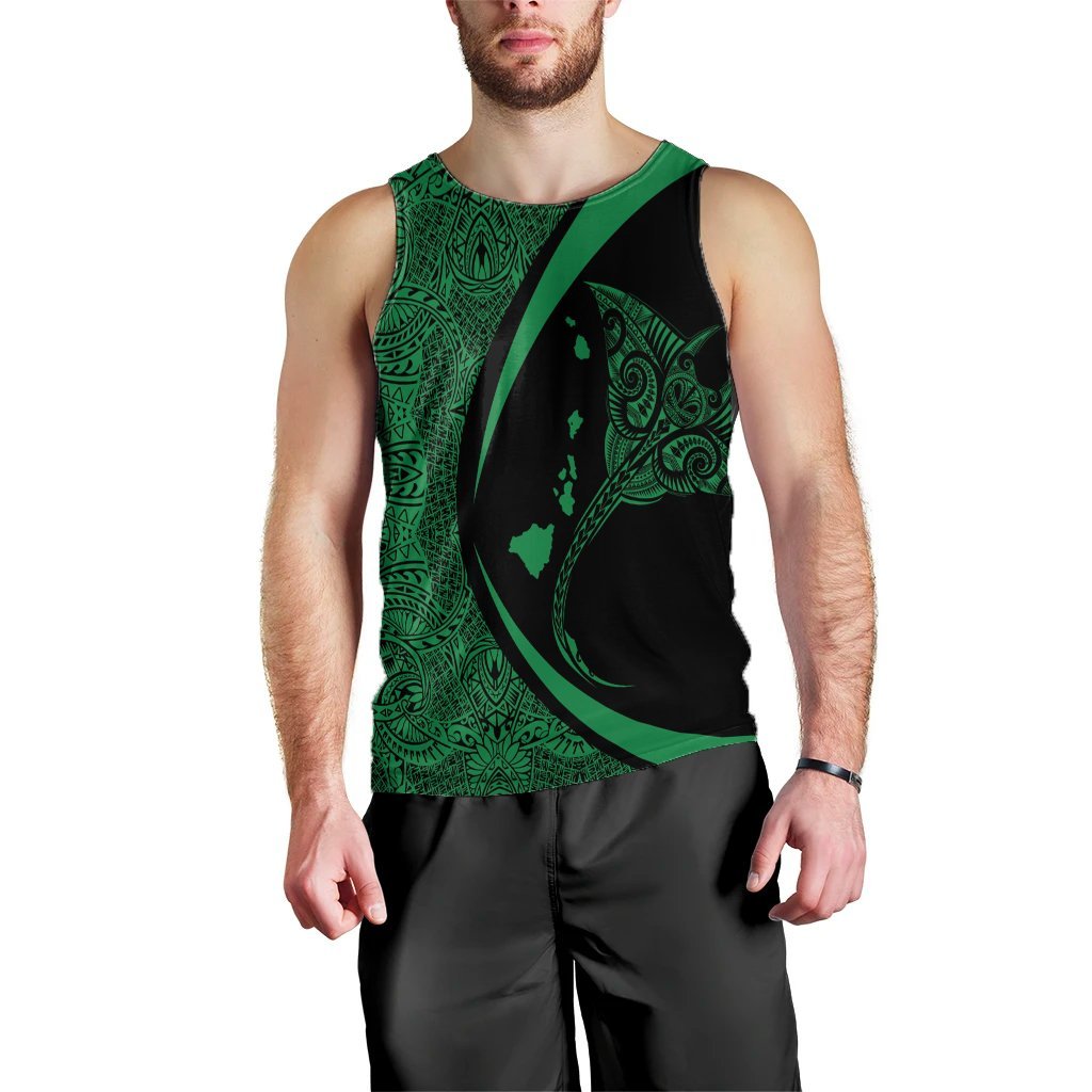 Hawaiian Map Manta Ray Polynesian Tank Top Green Circle Style AH