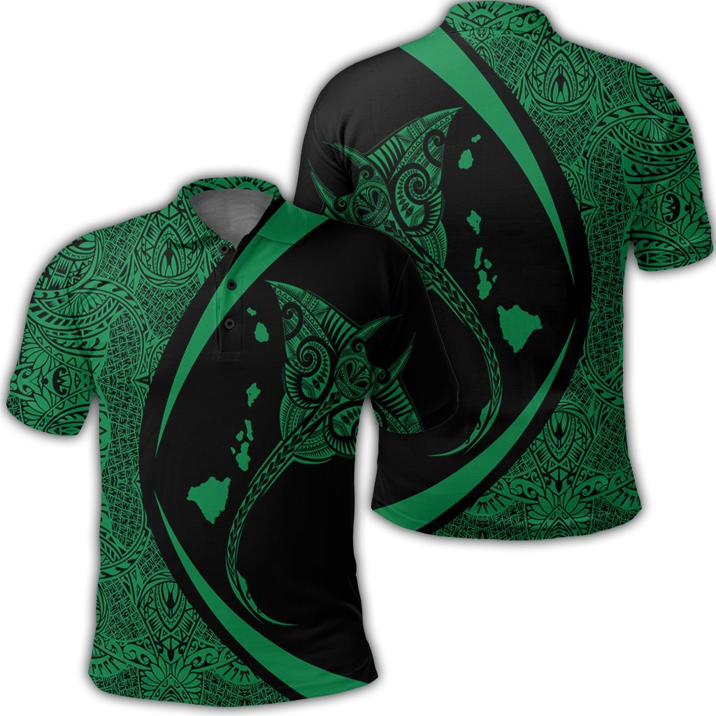 Hawaiian Map Manta Ray Polynesian Polo Shirt - Green - Circle Style - AH