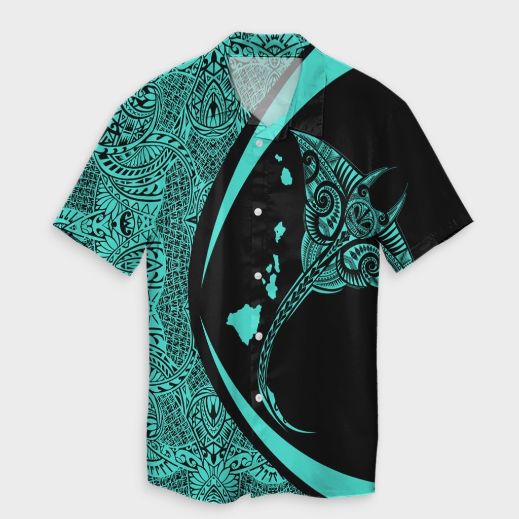 Hawaiian Map Manta Ray Polynesian Hawaiian Shirt - Turquoise - Circle Style - AH