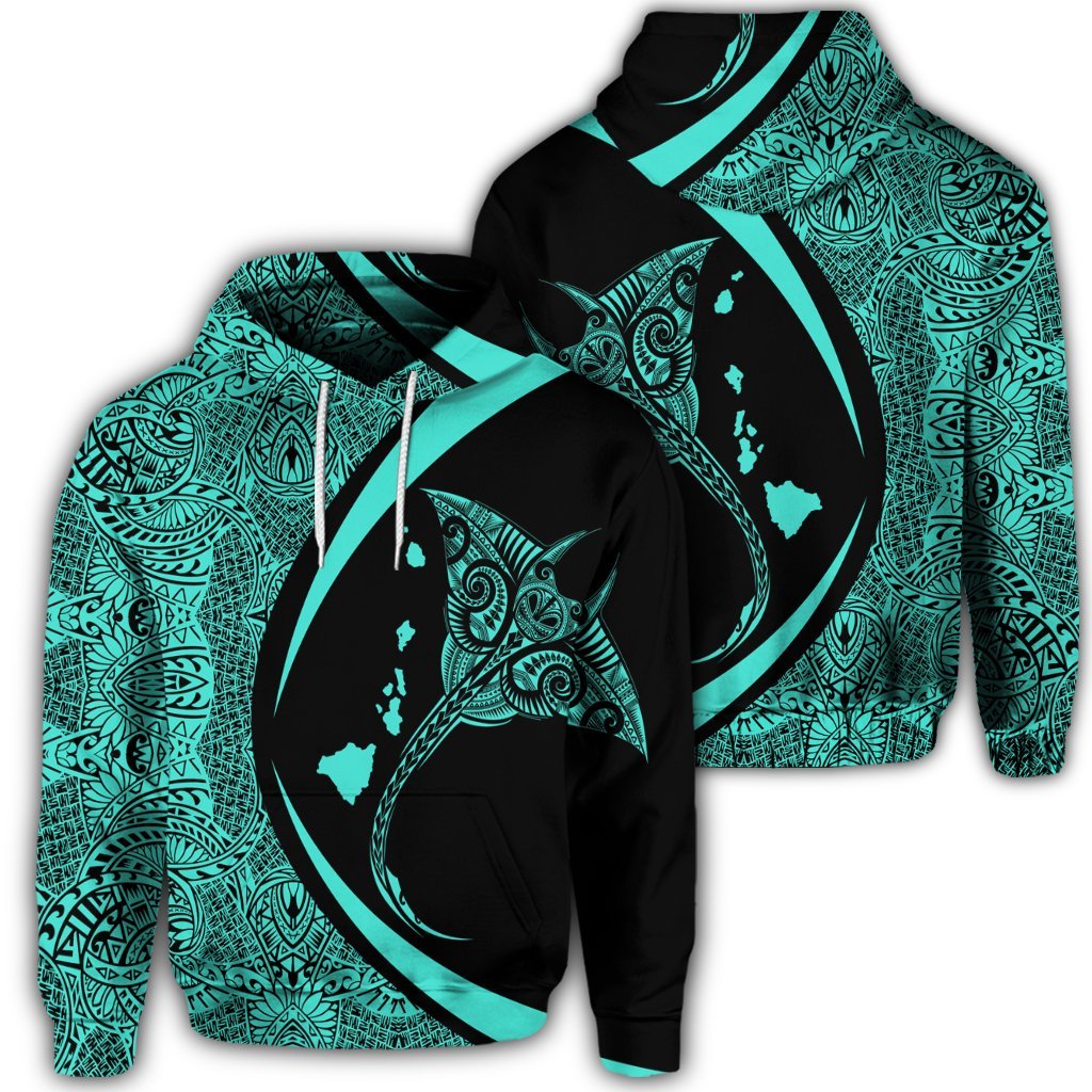 Hawaiian Map Manta Ray Polynesian Hoodie Turquoise Circle Style