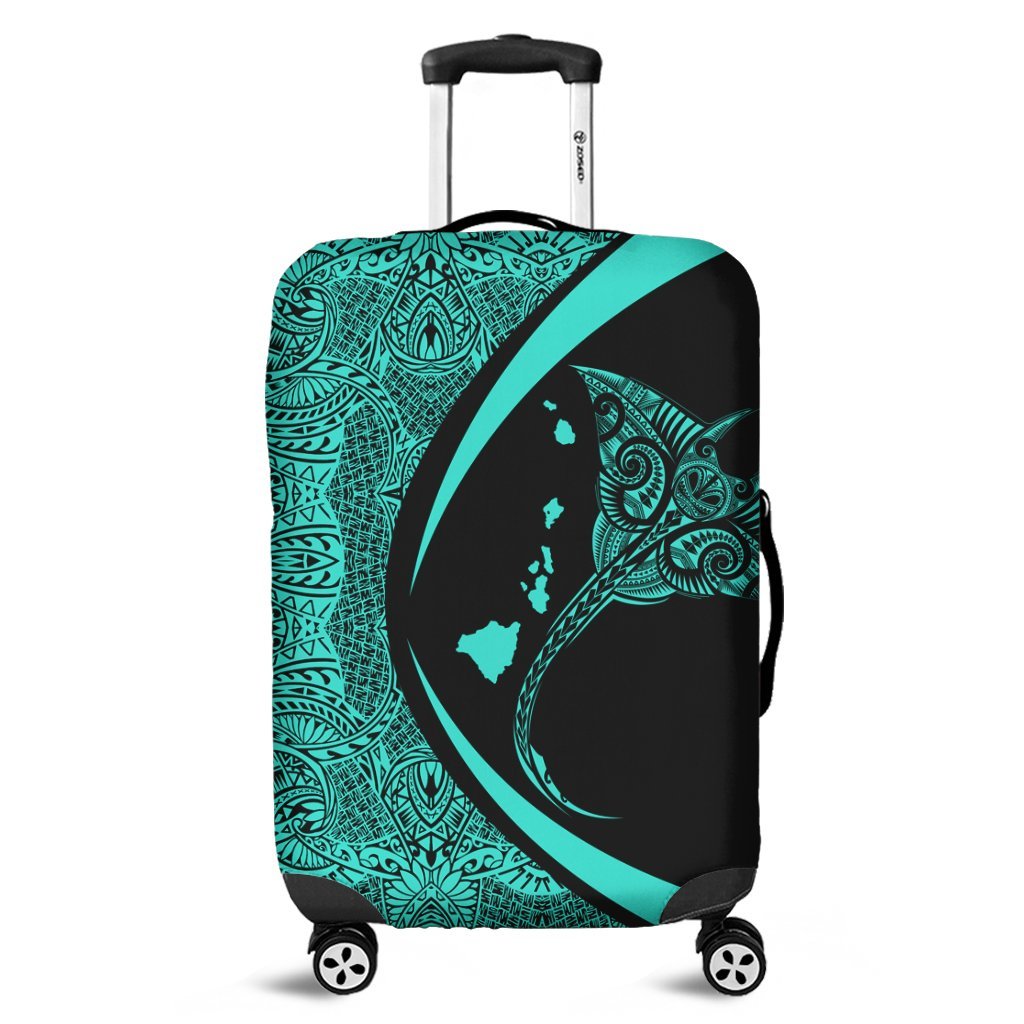 Hawaiian Map Manta Ray Polynesian Luggage Covers Turquoise Circle Style AH