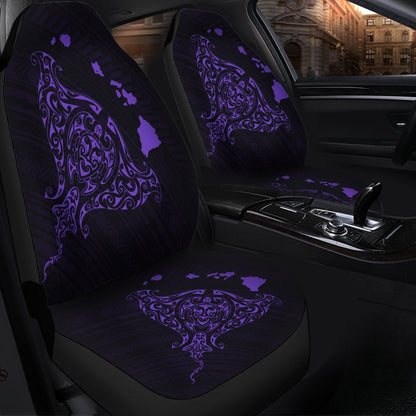 Hawaiian Map Manta Ray Purple Polynesian Car Seat Covers AH