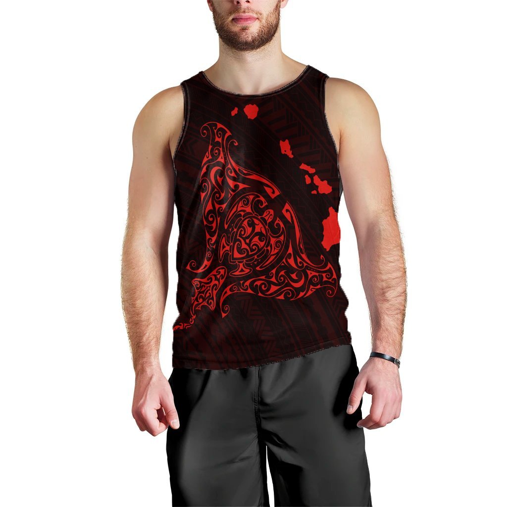 Hawaiian Map Manta Ray Red Polynesian Tank Top AH