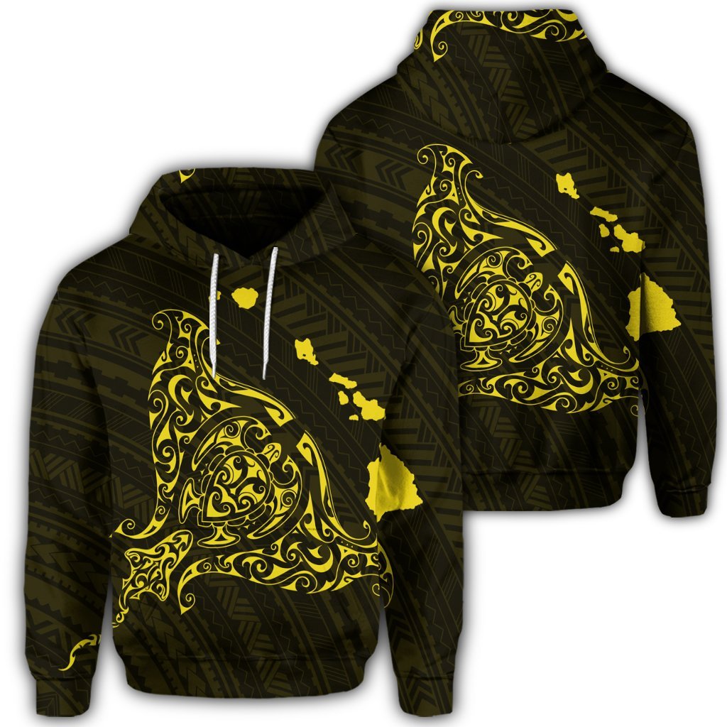 Hawaiian Map Manta Ray Yellow Polynesian Hoodie