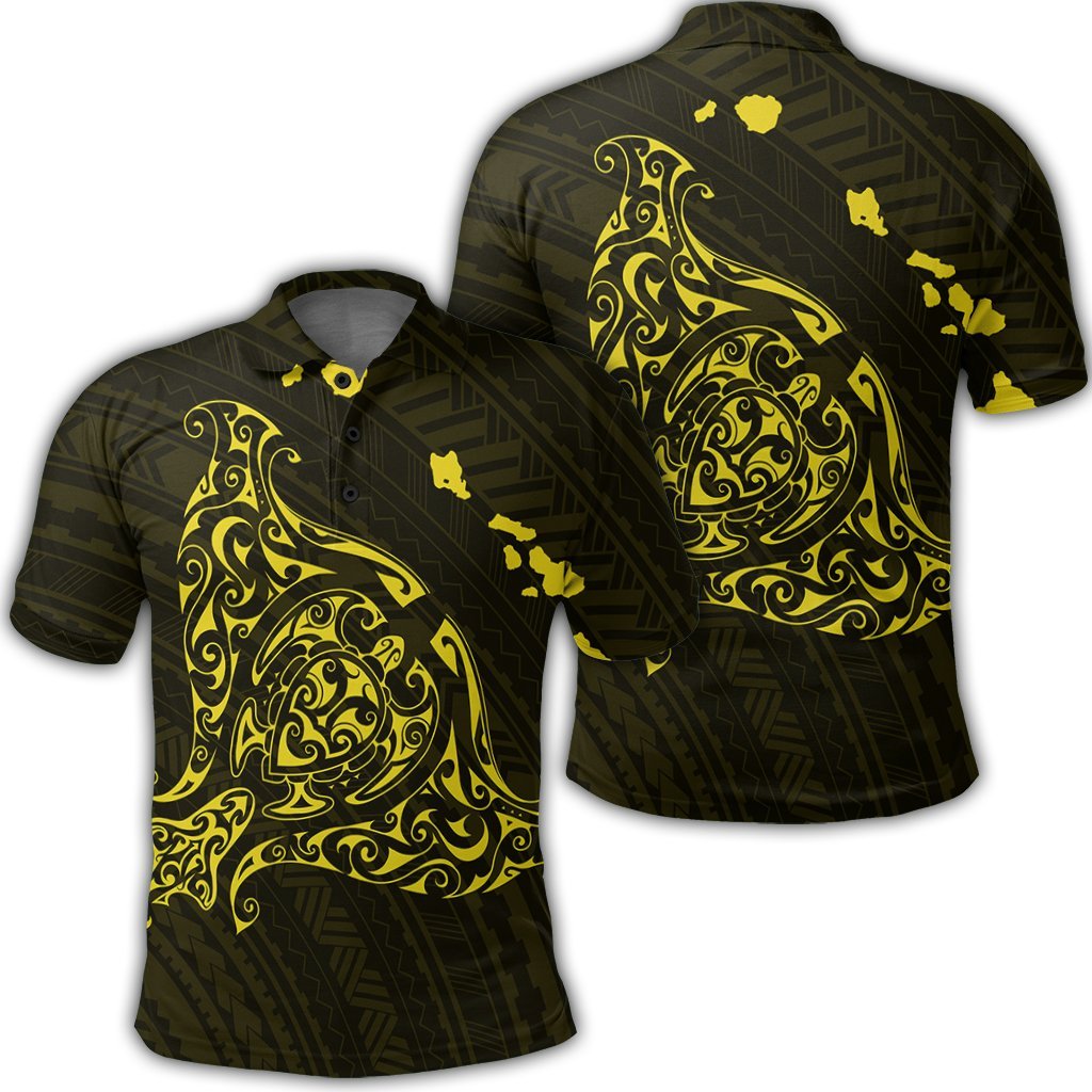 Hawaiian Map Manta Ray Yellow Polynesian Polo Shirt - AH