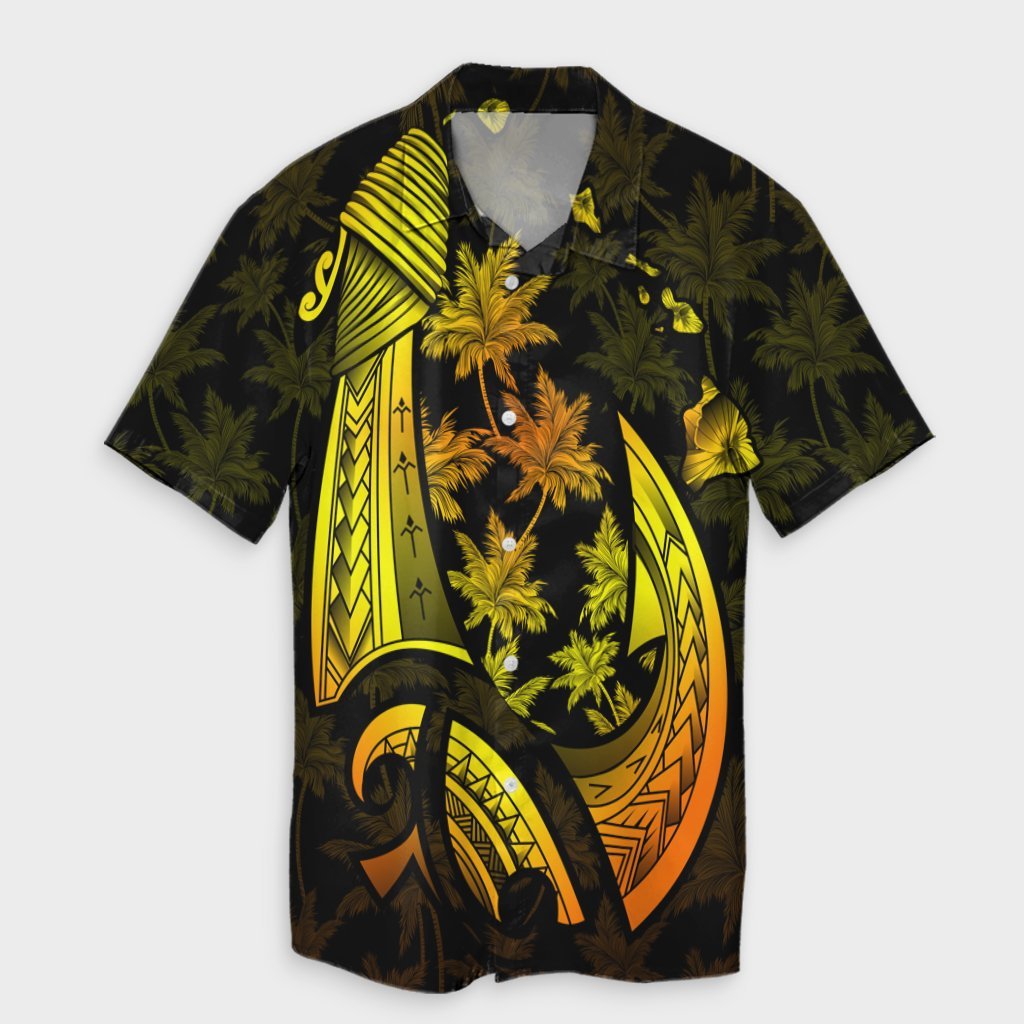 Hawaiian Map Palm Trees Fish Hook Polynesian Hawaiian Shirt Colorful Yellow - AH