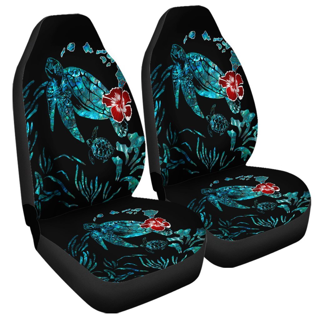 Hawaiian Map Turtle Hibiscus Ohana Honu Paua Shell Car Seat Covers AH