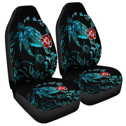 Hawaiian Map Turtle Hibiscus Ohana Honu Paua Shell Car Seat Covers AH