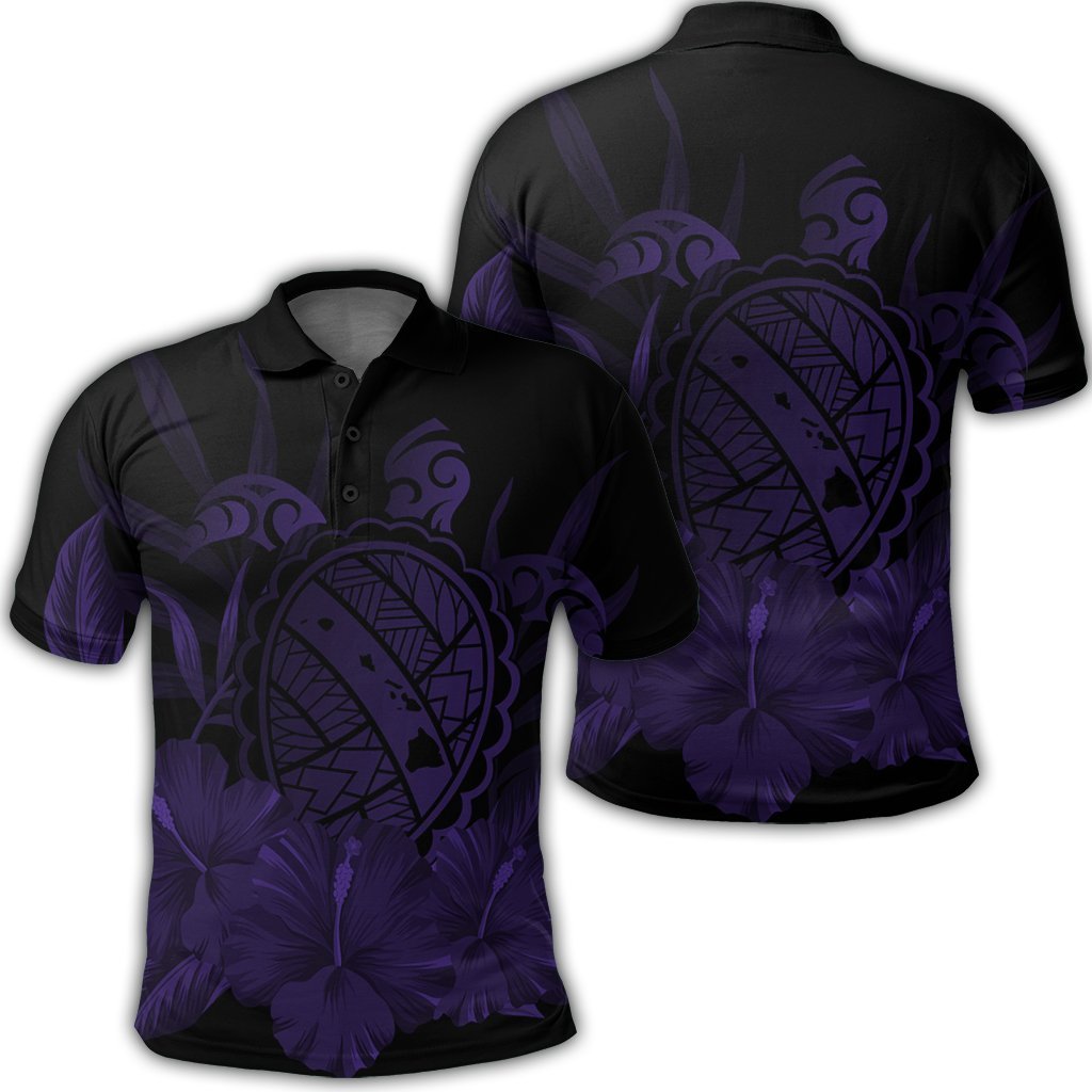 Hawaiian Map Turtle Hibiscus Polynesian Polo Shirt - Purple - AH