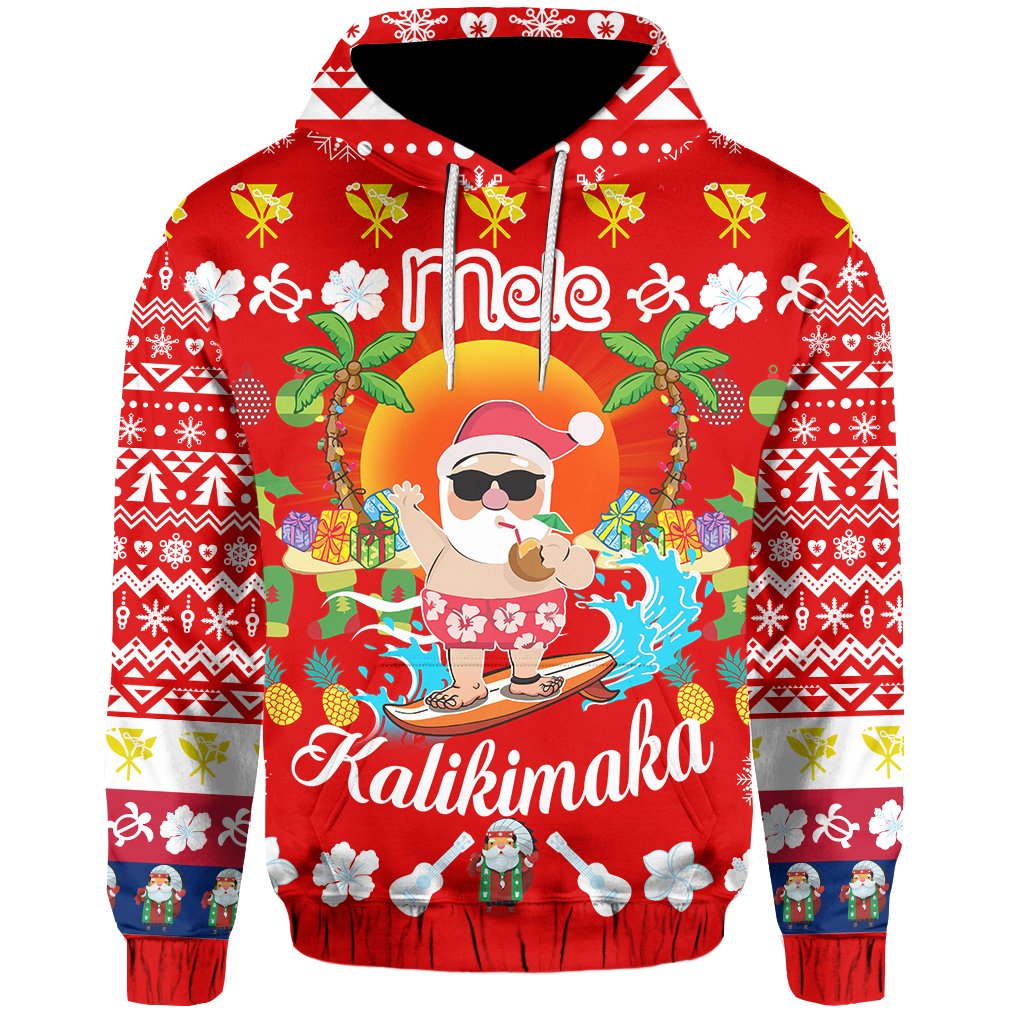 Hawaiian Mele Kalikimaka Santa Claus Pattern Christmas Hoodie Red Labo Style AH