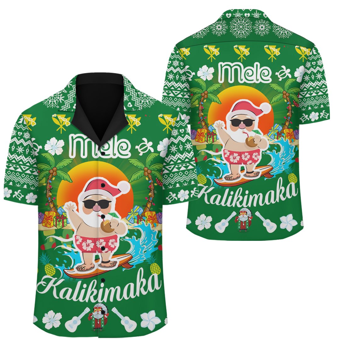 Hawaii Mele Kalikimaka Santa Claus Pattern Christmas Hawaiian Shirt - Green - Labo Style - AH