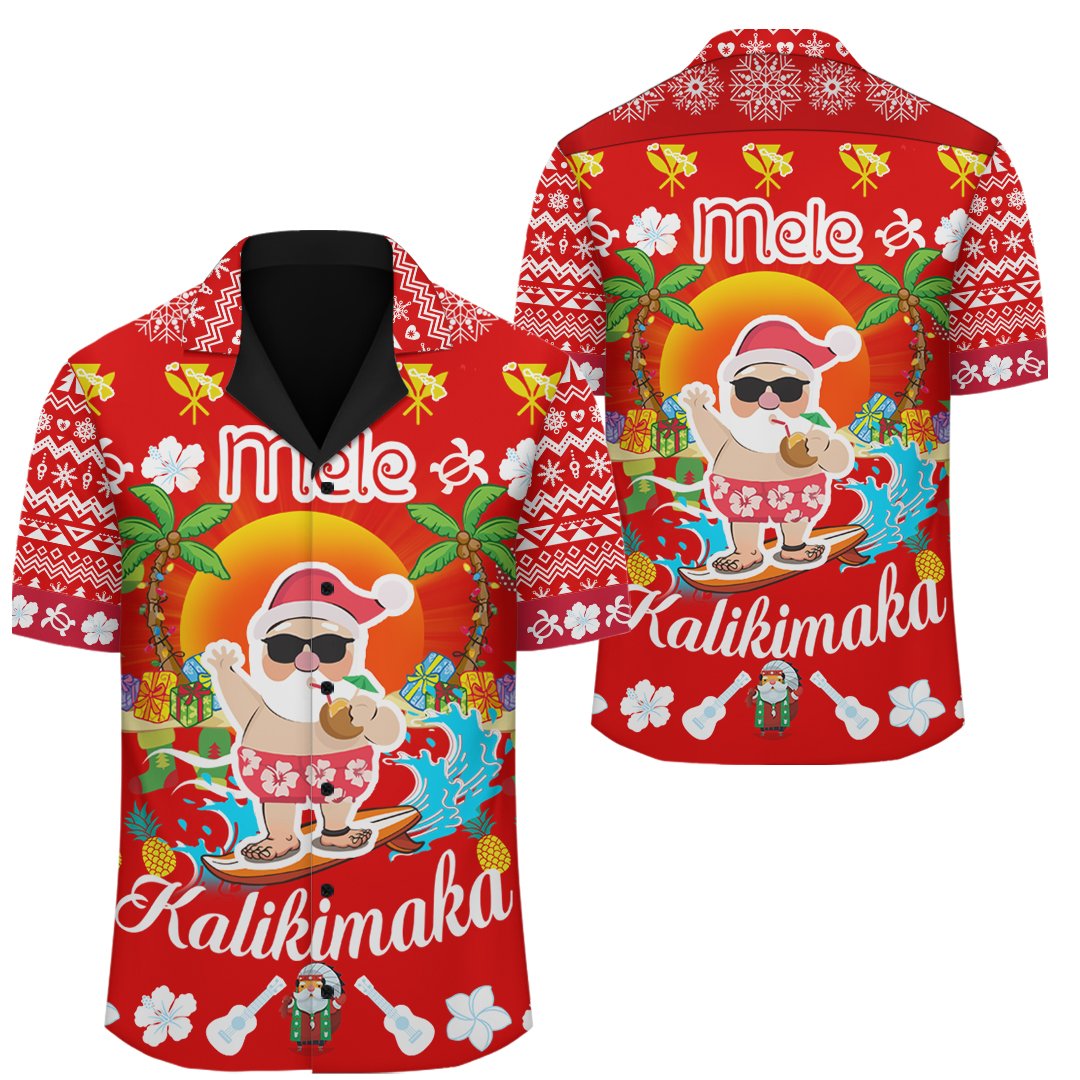 Hawaii Mele Kalikimaka Santa Claus Pattern Christmas Hawaiian Shirt - Red - Labo Style - AH