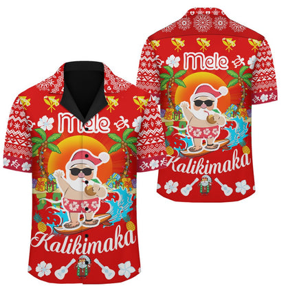 Hawaii Mele Kalikimaka Santa Claus Pattern Christmas Hawaiian Shirt - Red - Labo Style - AH