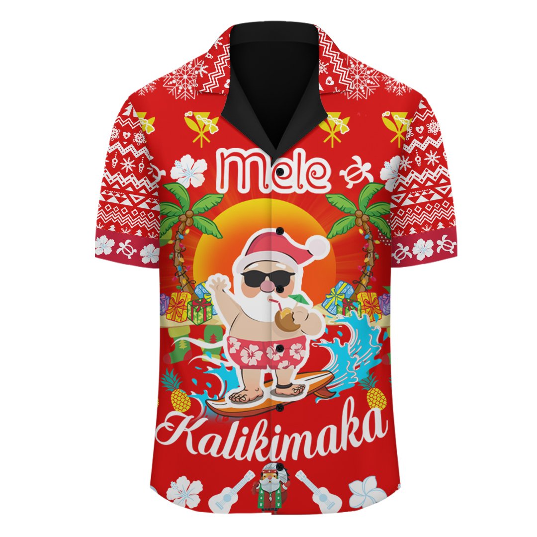 Hawaii Mele Kalikimaka Santa Claus Pattern Christmas Hawaiian Shirt - Red - Labo Style - AH