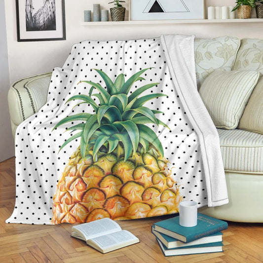 Hawaiian Pineapple Polka Dots Background Polynesian Premium Blankets AH