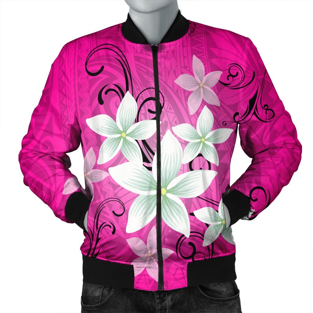 Hawaiian Plumeria Polynesian Bomber Jacket Pink AH