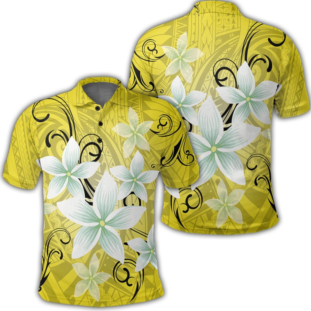 Hawaiian Plumeria Polynesian Polo Shirt - Yellow - AH