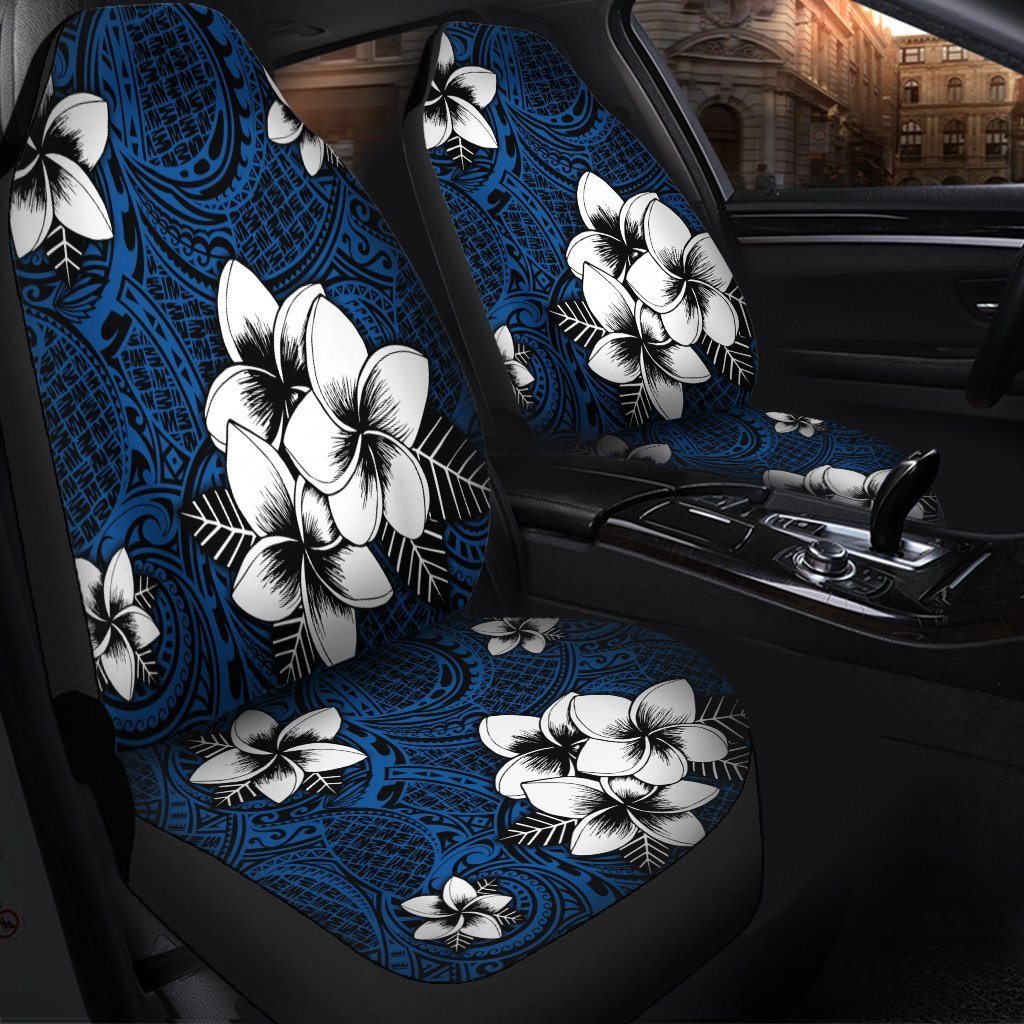 Hawaiian Plumeria Tribal Polynesian Car Seat Covers Blue AH