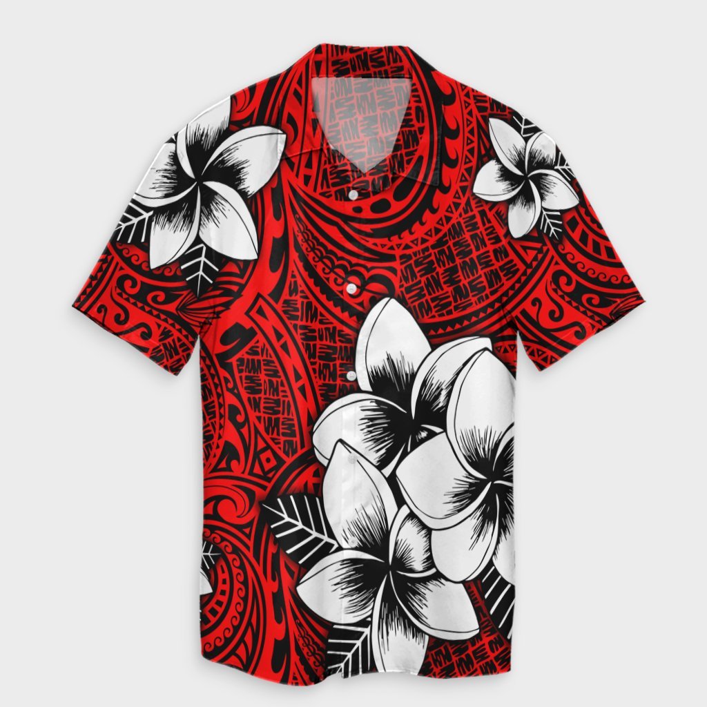 Hawaiian Plumeria Tribal Polynesian Hawaiian Shirt Red AH