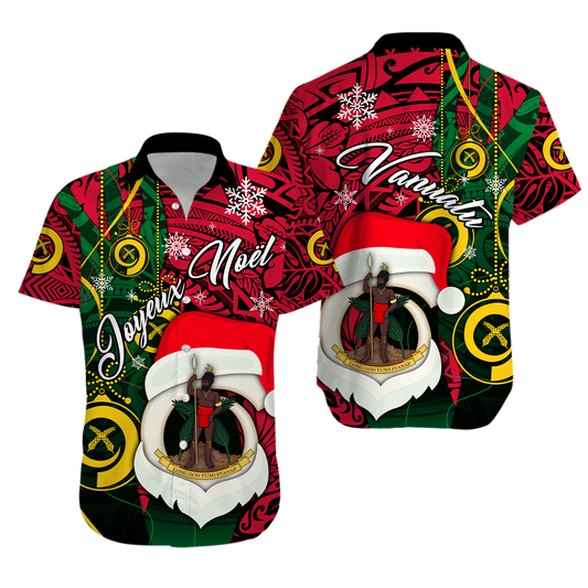 Vanuatu Christmas - Joyeux Noël Santas God Yumi Hawaiian Shirt -