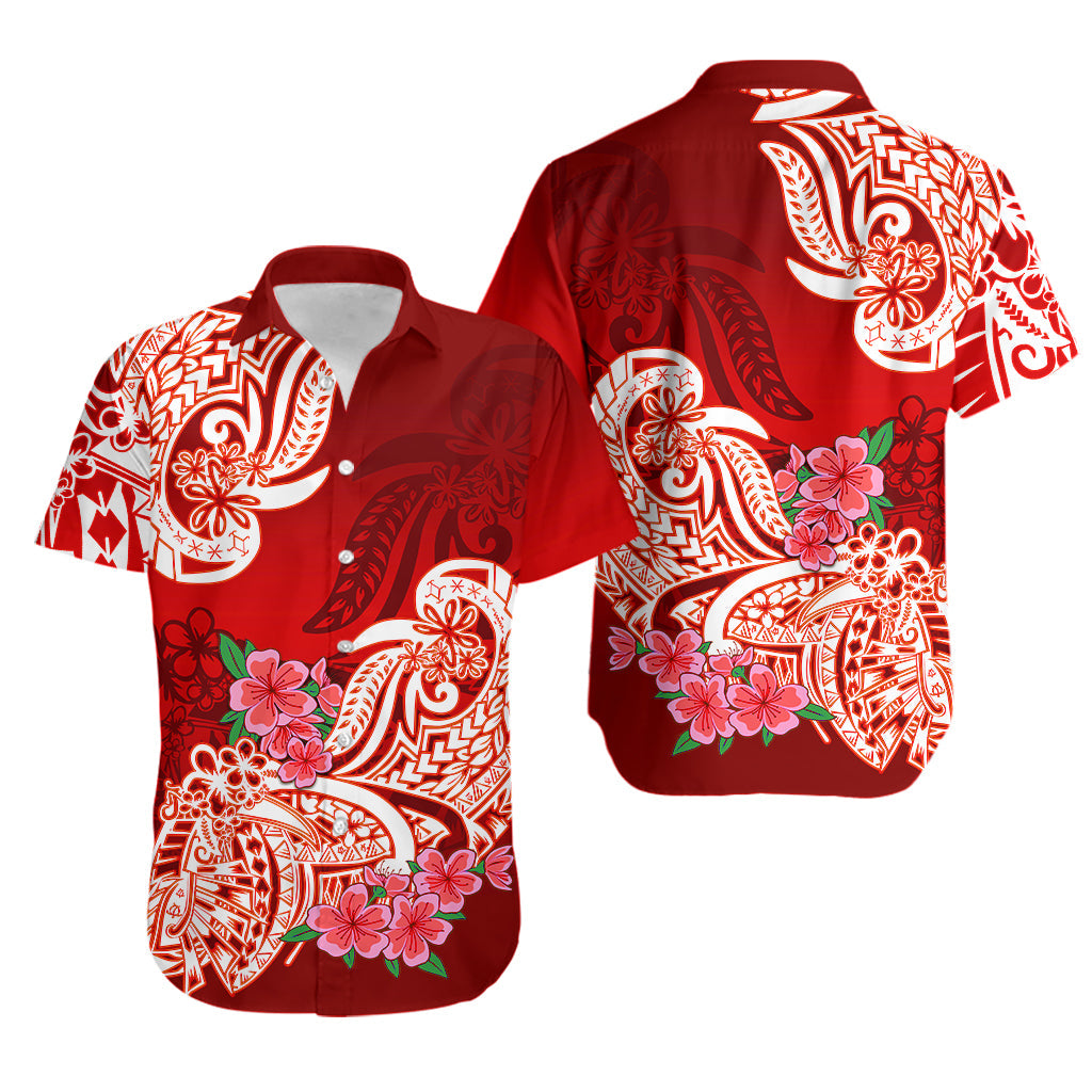 Polynesian Matching Outfit For Couples Floral Tribal Red Style Bodycon Dress And Hawaii Shirt