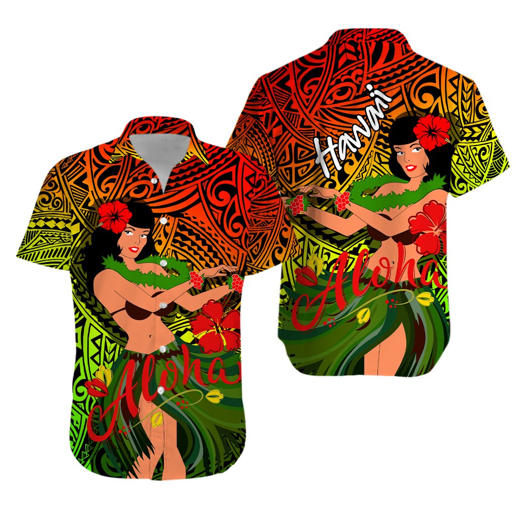 Hawaii Hula Girl Reggae Hawaiian Shirt -