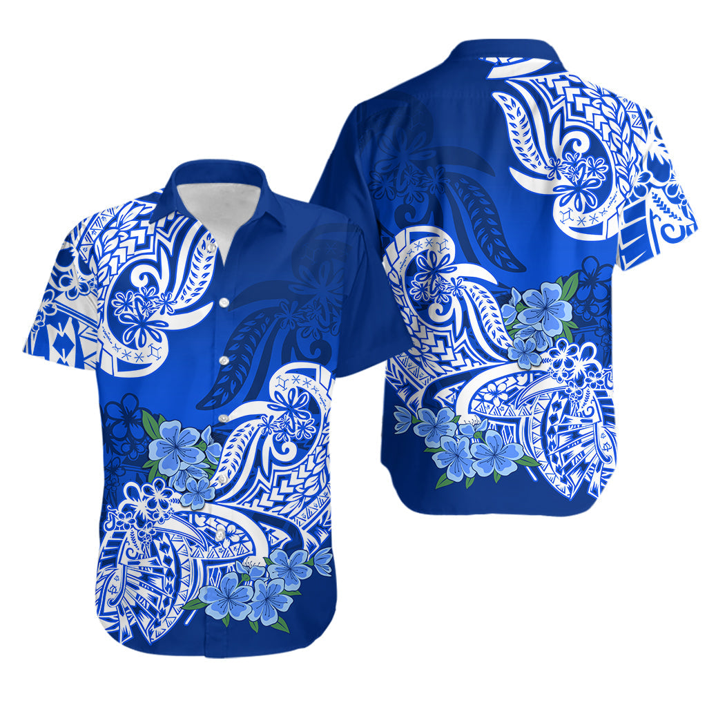 Polynesian Matching Outfit For Couples Floral Tribal Blue Style Bodycon Dress And Hawaii Shirt