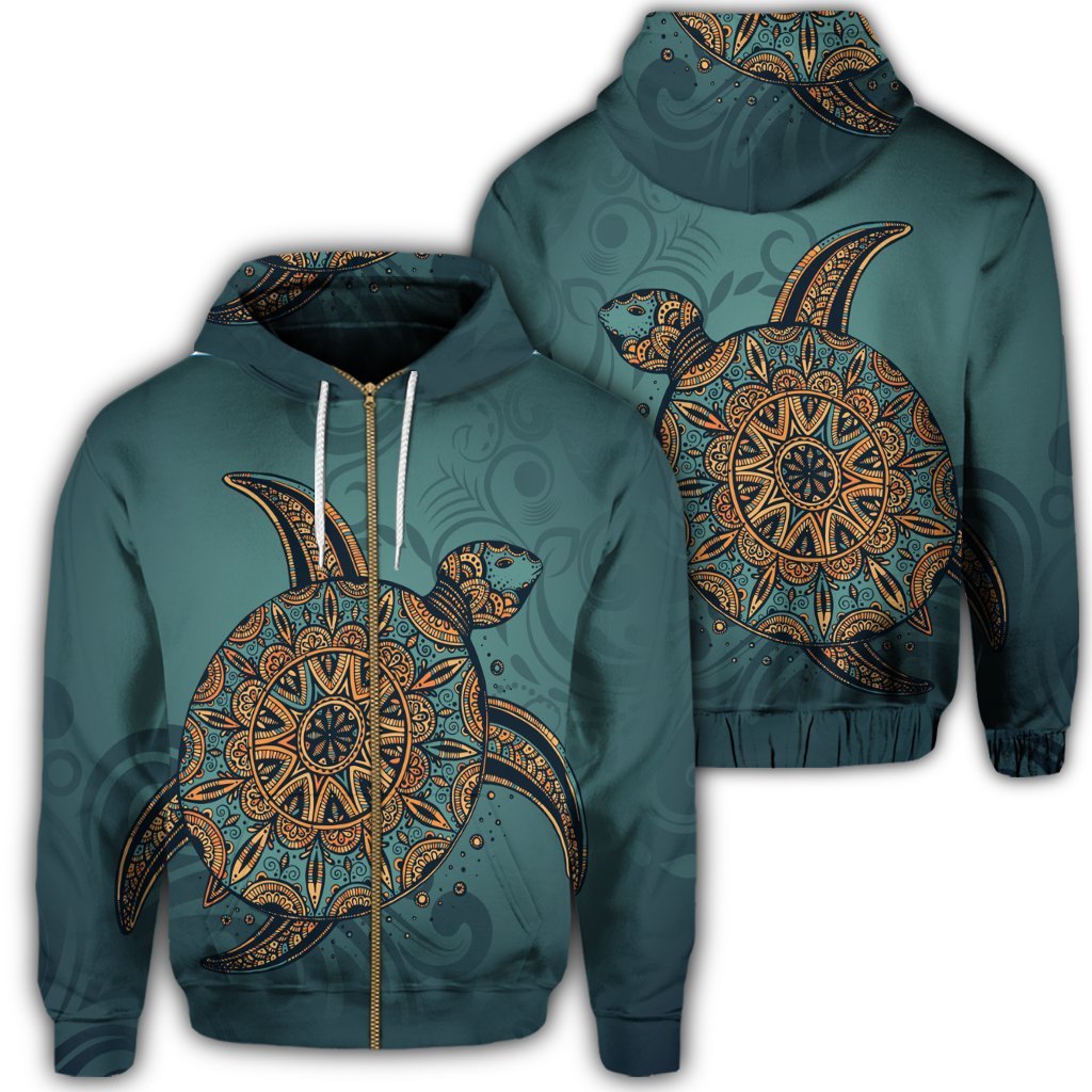 Hawaiian Skillful Turtle Polynesian Zip Hoodie