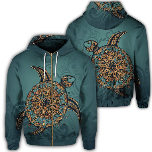 Hawaiian Skillful Turtle Polynesian Zip Hoodie