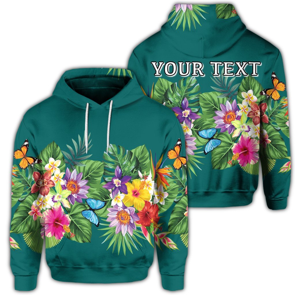 (Personalised) Hawaiian Tropical Strelitzia Plumeria Orchids Hibiscus Polynesian Hoodie AH