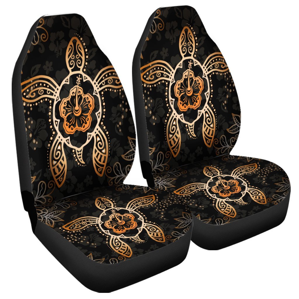 Hawaiian Turtle And Hibiscus Polynesian Car Seat Covers Orange AH