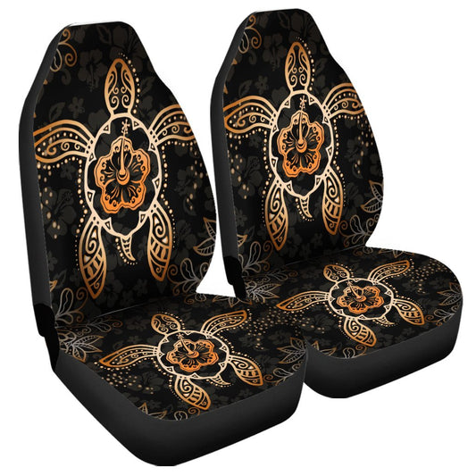 Hawaiian Turtle And Hibiscus Polynesian Car Seat Covers Orange AH