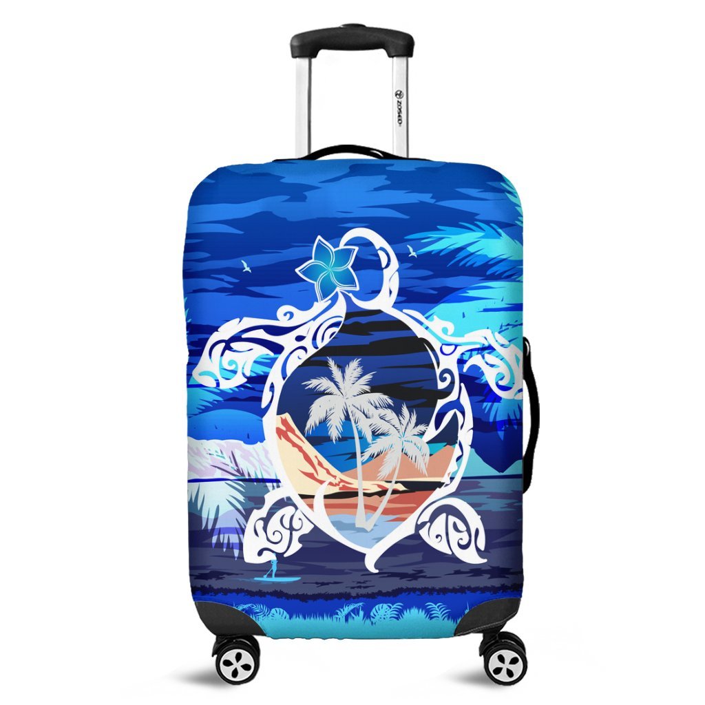 Hawaiian Turtle Plumeria Coconut Tree Polynesian Luggage Covers Blue AH