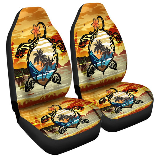 Hawaiian Turtle Plumeria Coconut Tree Polynesian Car Seat Covers Gold AH