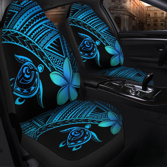 Hawaiian Turtle Plumeria Kakau Polynesian Quilt Car Seat Covers Blue AH