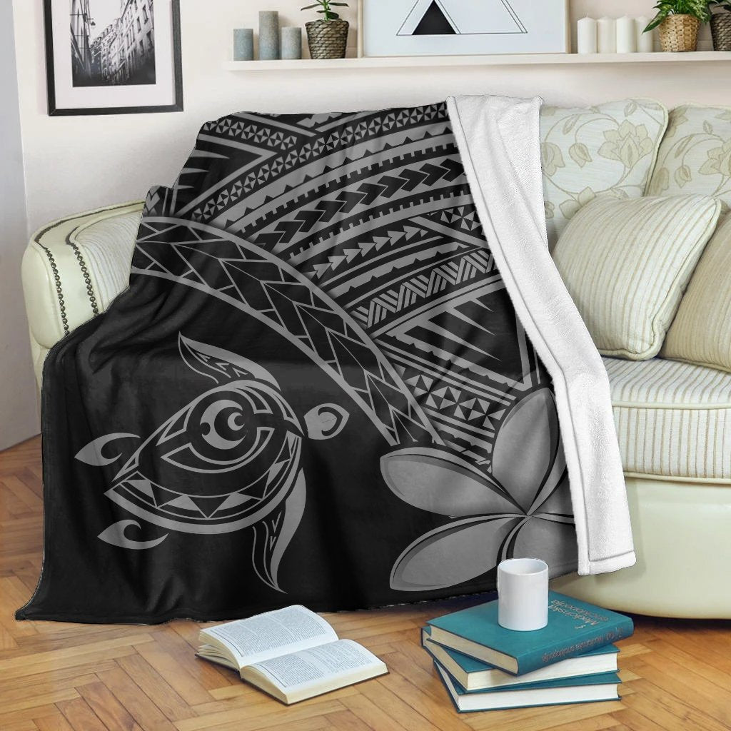 Hawaiian Turtle Plumeria Kakau Polynesian Quilt Premium Blankets Neo Gray AH