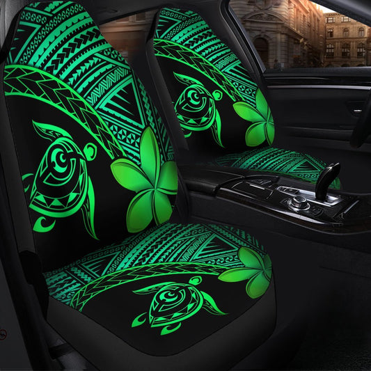 Hawaiian Turtle Plumeria Kakau Polynesian Quilt Car Seat Covers Neo Green AH
