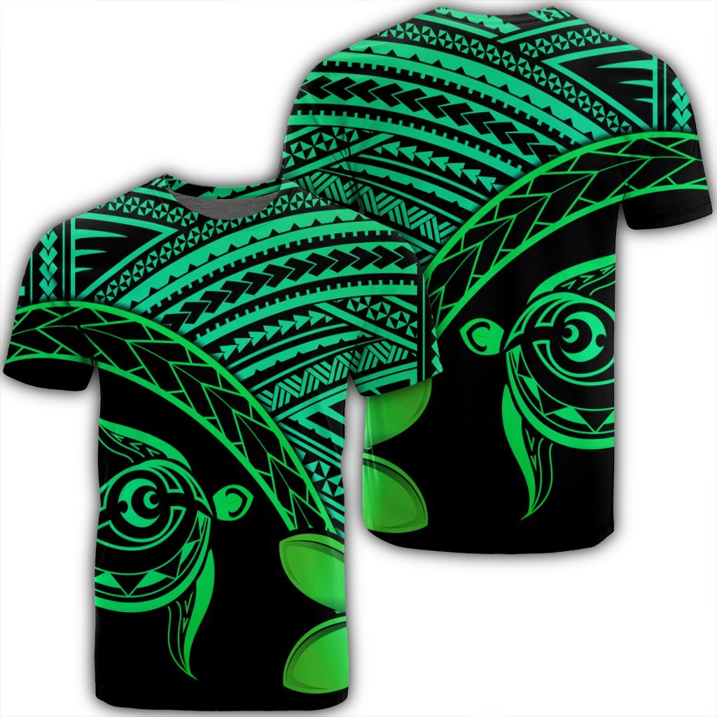 Hawaiian Turtle Plumeria Kakau Polynesian Quilt T Shirt Neo Green AH
