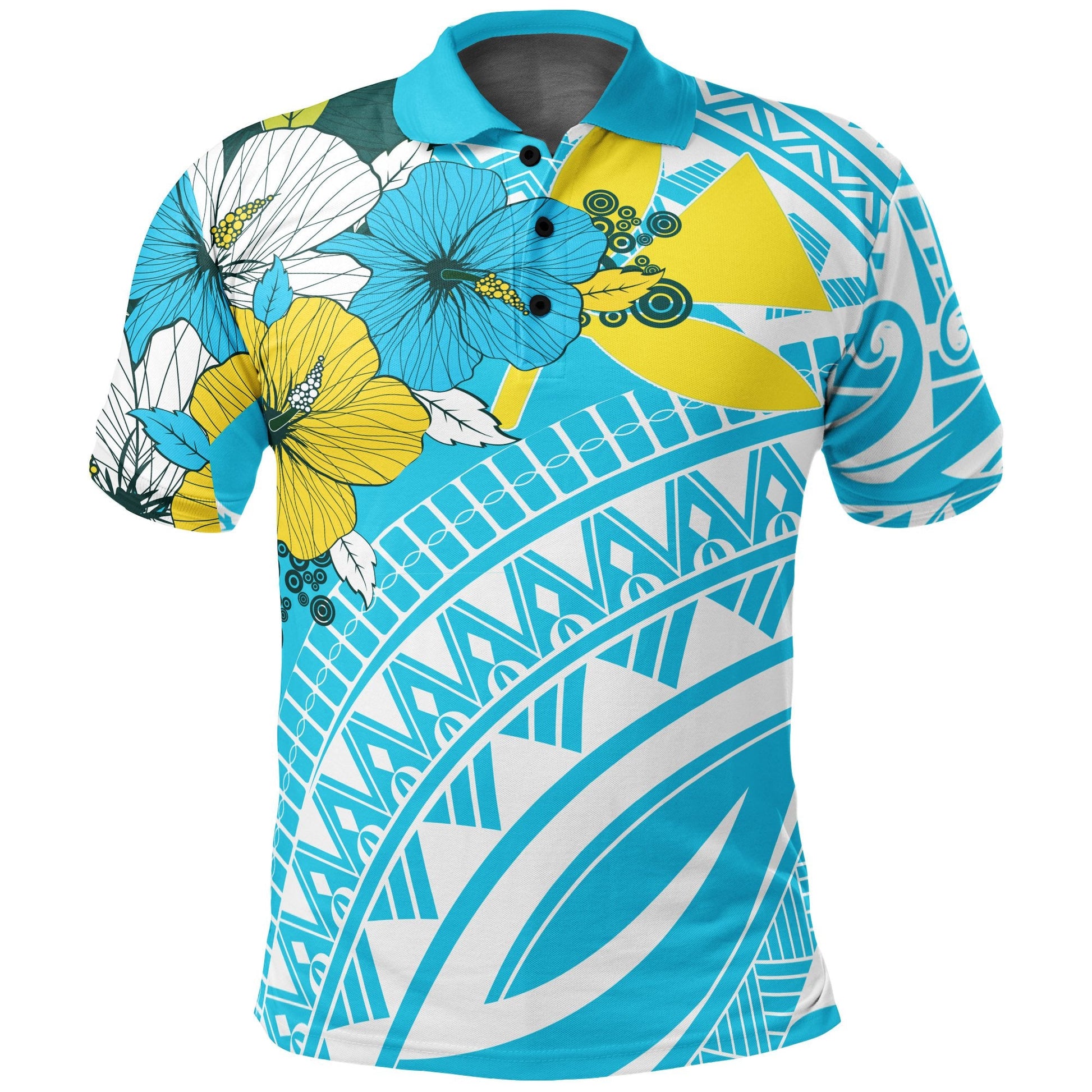 Hawaii Polo Shirt - Polynesian Pattern Aquamarine Stone Color