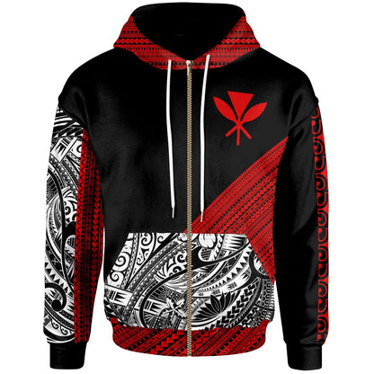 Hawaii Zip Hoodie Polynesian Diagonal Pattern Red