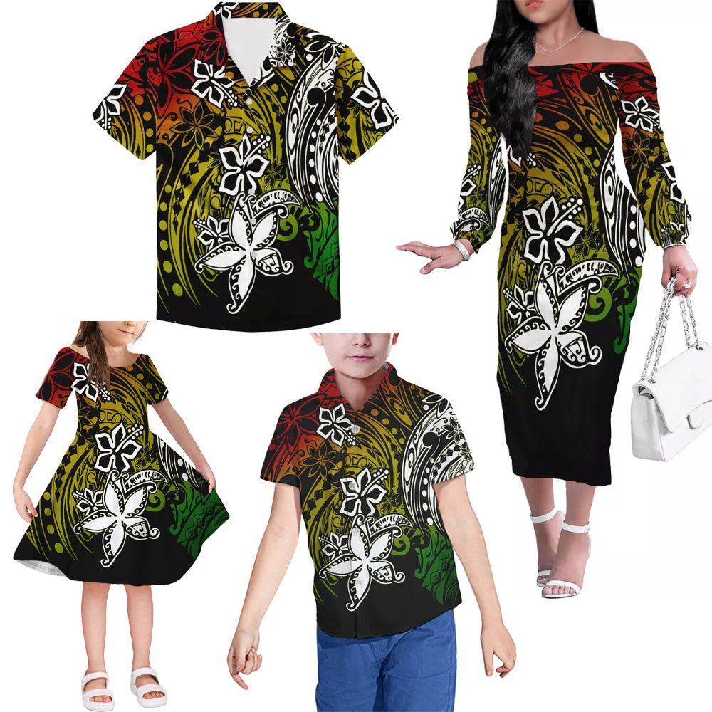 Reggae Polynesian Tribal Flowers Pattern Matching Outfit For Family Island Dress Hawaiian Shirt For Her Him Family Members