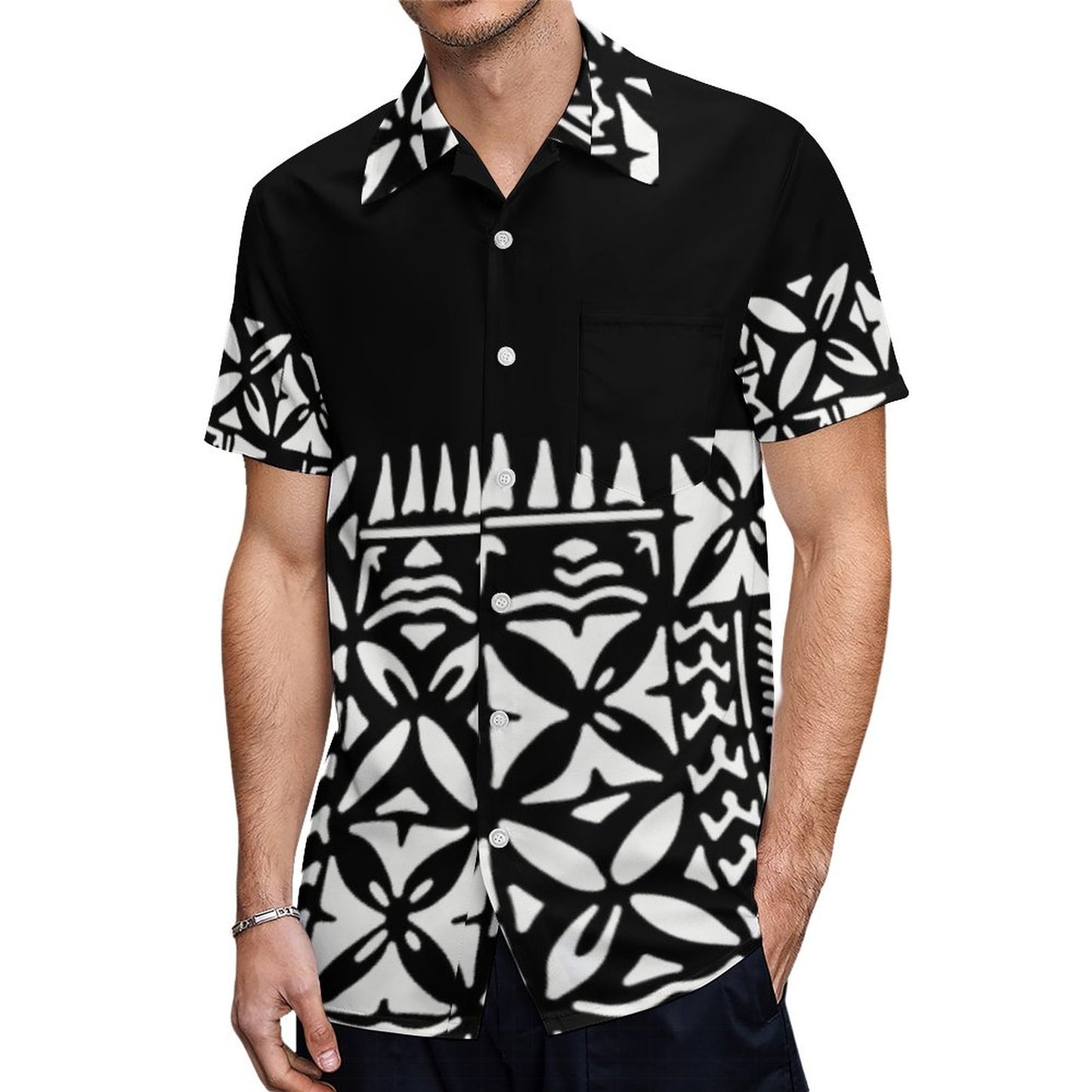 Samoa Tribal Geometric Pattern Polynesian Tribal Hawaiian Shirt Summer Island Black Short Sleeve Shirt For Him