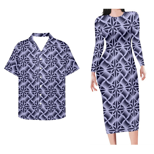 Polynesian Tribal Tropical Pattern Matching Outfit For Couple  Bodycon Dress And Hawaii Shirt Island Outfit Set