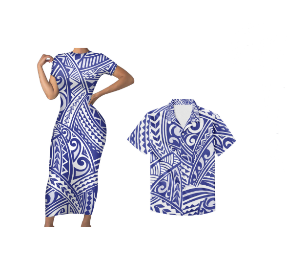 Polynesian Hawaii Outfit For Couple Polynesian Tribal Pattern Bodycon Dress And Hawaii Shirt
