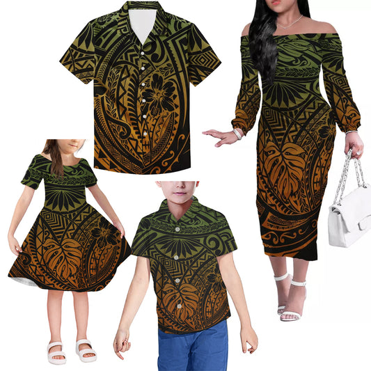 Polynesian Tribal Flowers Pattern Matching Outfit For Family Tropical Dress Hawaiian Shirt Family Members