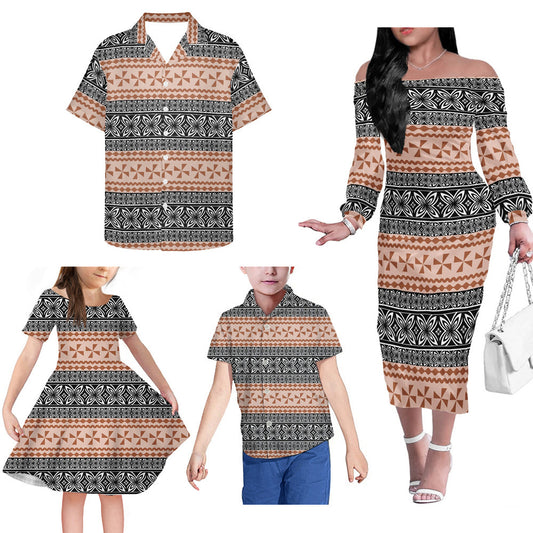 Polynesian Geometric Pattern Matching Outfit For Family Dress Hawaiian Shirt For Her Him